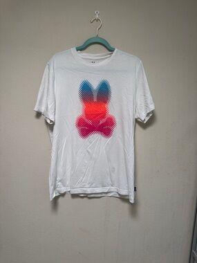 Phycho Bunny White Men’s Graphic T‑Shirt with Blue-Red-Pink Gradient Bunny Motif